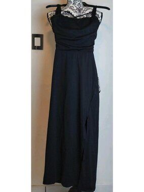 Halara Women's M Black Maxi Dress Adjustable Straps Side Slit Drawstring Waist